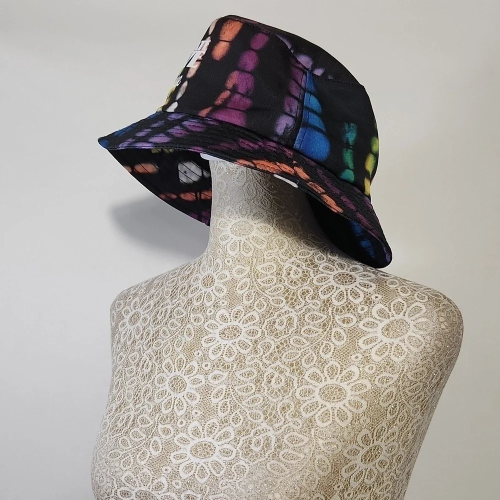 NWOT Justice Kids Girl's Black Tie-Dye Bucket Hat Radiate Love Graphic Party